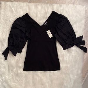Express NWT Ribbed Tie Poplin Sleeve Tee XS 💕